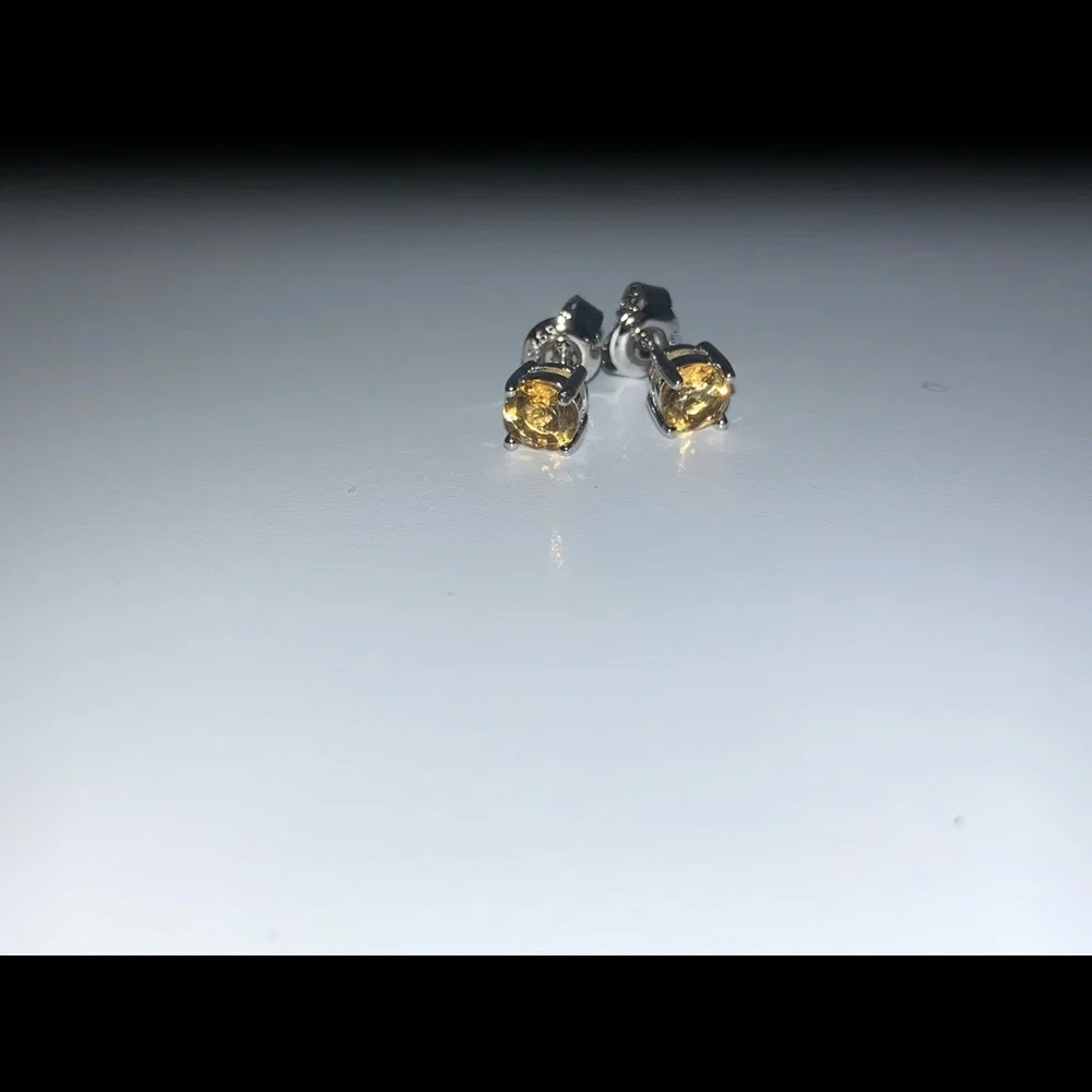 Silver Citrine Natural Gemstone Stud Earring - Picture 2 of 5